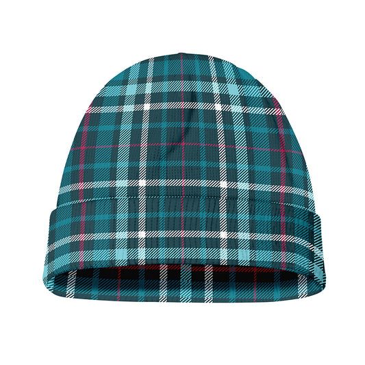 Teal Plaid Pattern Print Beanie