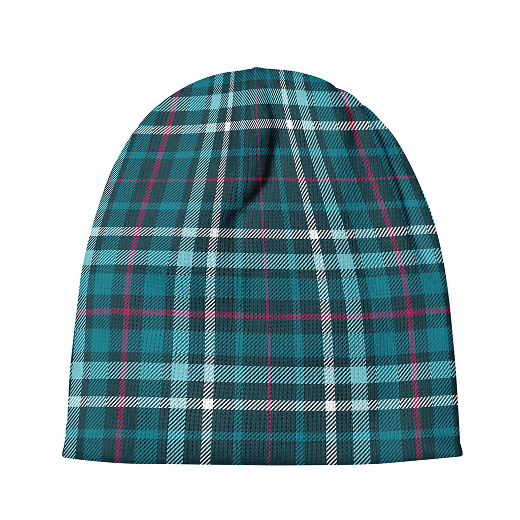 Teal Plaid Pattern Print Beanie