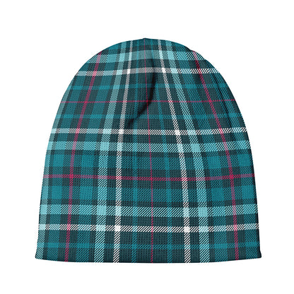 Teal Plaid Pattern Print Beanie