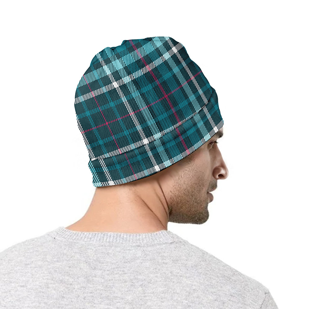 Teal Plaid Pattern Print Beanie
