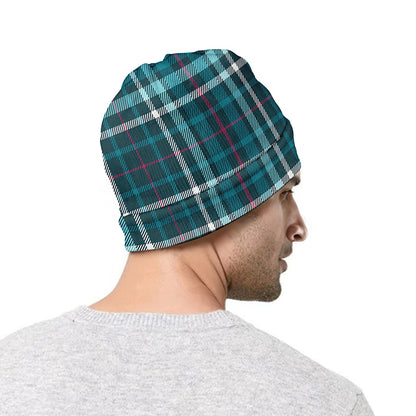 Teal Plaid Pattern Print Beanie