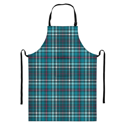 Teal Plaid Pattern Print Bib Apron With Pocket
