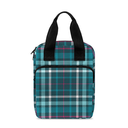 Teal Plaid Pattern Print Bible Tote Bag