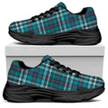Teal Plaid Pattern Print Black Chunky Shoes