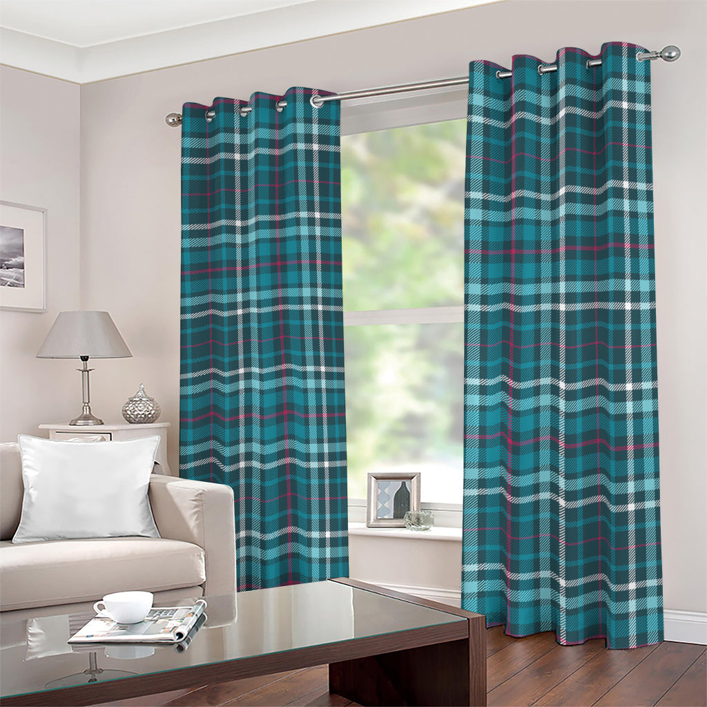 Teal Plaid Pattern Print Blackout Grommet Curtains