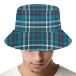 Teal Plaid Pattern Print Bucket Hat