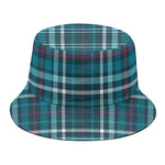 Teal Plaid Pattern Print Bucket Hat