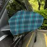 Teal Plaid Pattern Print Car Side Mirror Covers