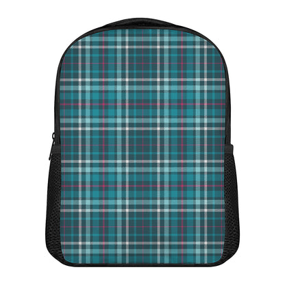 Teal Plaid Pattern Print Casual Backpack