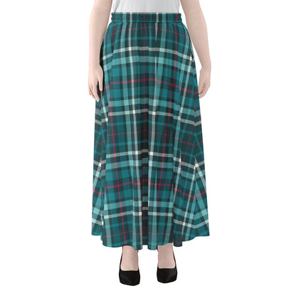 Teal Plaid Pattern Print Chiffon Maxi Skirt