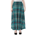Teal Plaid Pattern Print Chiffon Maxi Skirt