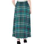 Teal Plaid Pattern Print Chiffon Maxi Skirt