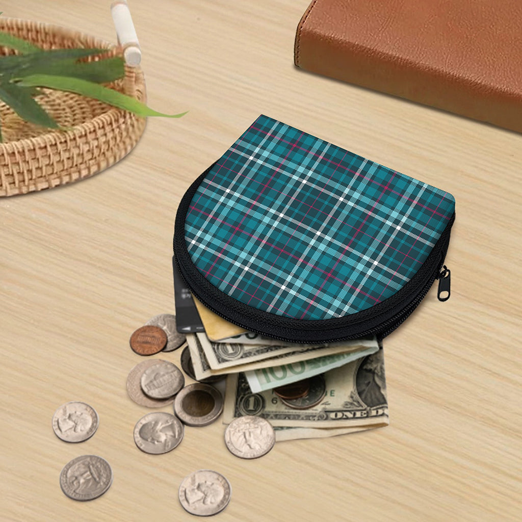 Teal Plaid Pattern Print Coin Purse