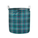 Teal Plaid Pattern Print Collapsible Laundry Basket