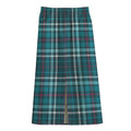 Teal Plaid Pattern Print Cotton Front Slit Maxi Skirt