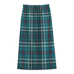 Teal Plaid Pattern Print Cotton Front Slit Maxi Skirt