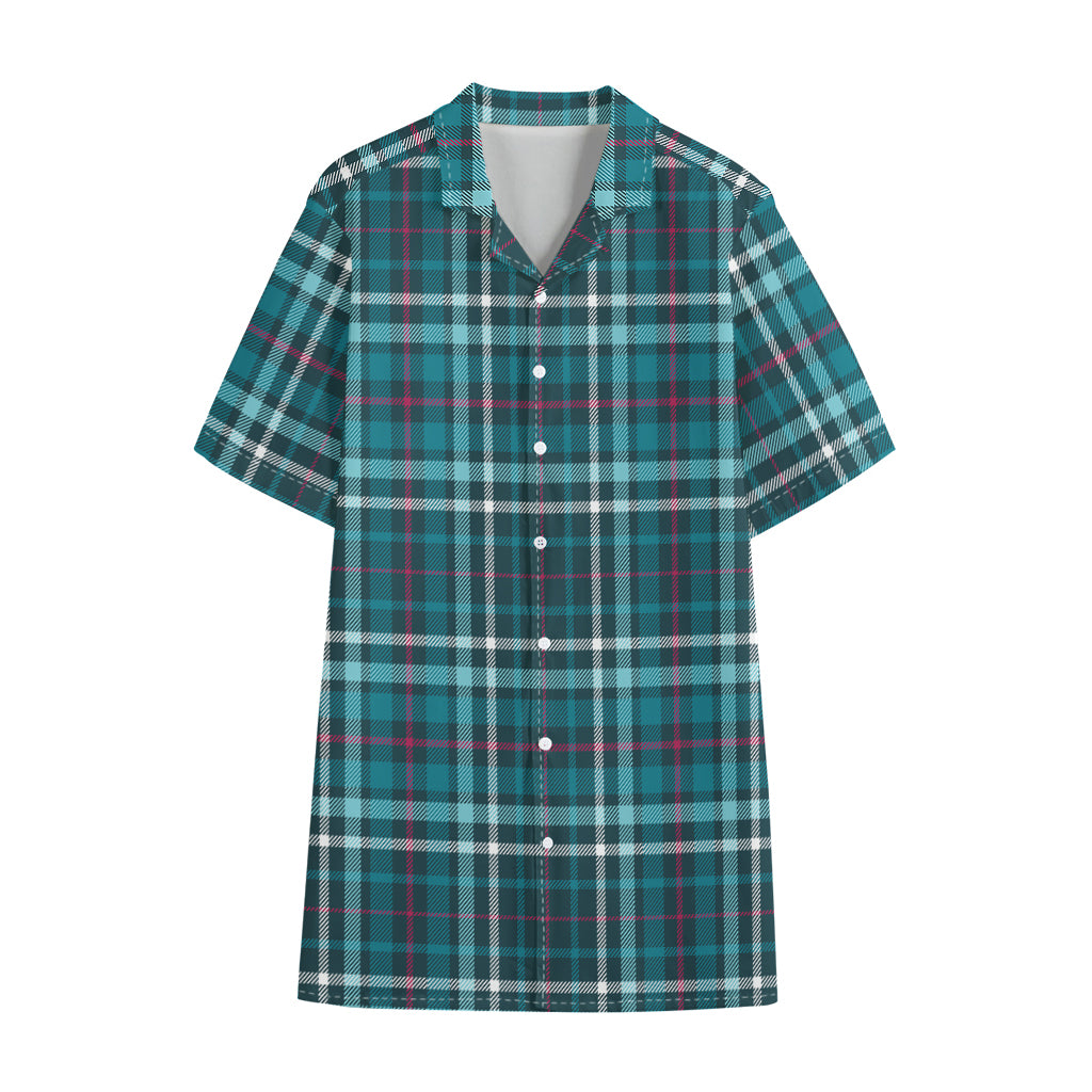 Teal Plaid Pattern Print Cotton Hawaiian Shirt