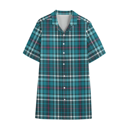 Teal Plaid Pattern Print Cotton Hawaiian Shirt