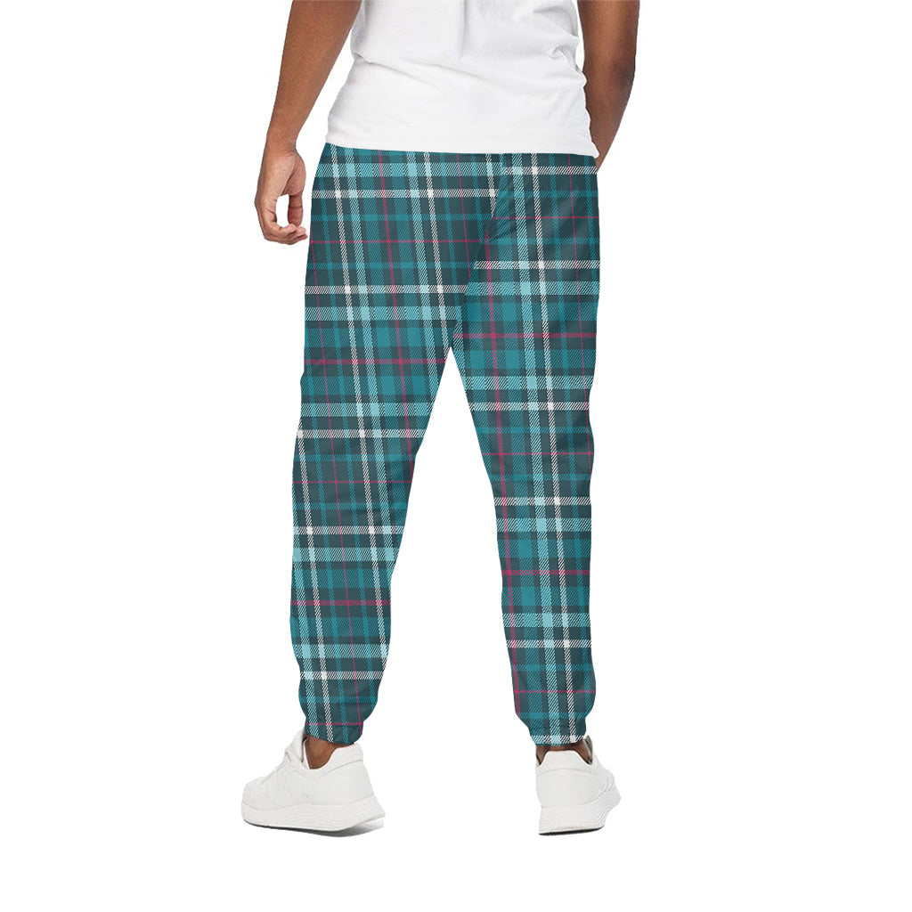 Teal Plaid Pattern Print Cotton Pants