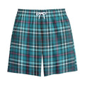Teal Plaid Pattern Print Cotton Shorts