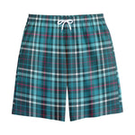Teal Plaid Pattern Print Cotton Shorts