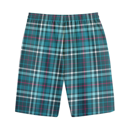 Teal Plaid Pattern Print Cotton Shorts