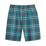 Teal Plaid Pattern Print Cotton Shorts