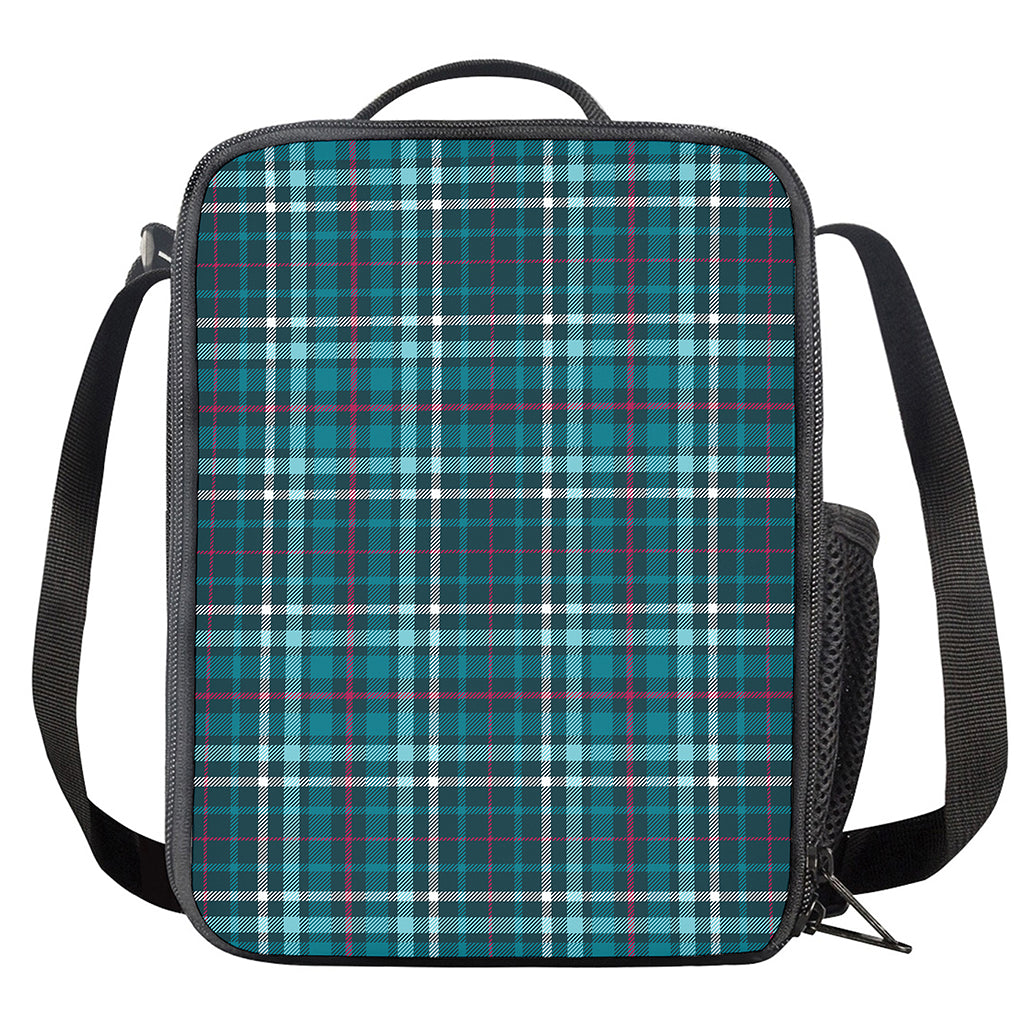 Teal Plaid Pattern Print Crossbody Lunch Bag