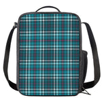 Teal Plaid Pattern Print Crossbody Lunch Bag