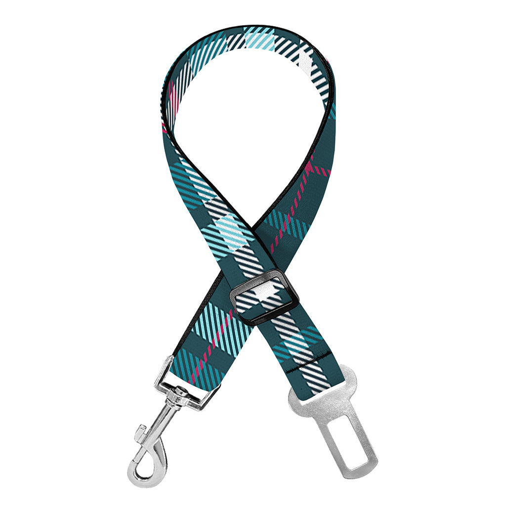 Teal Plaid Pattern Print Dog Seat Belt