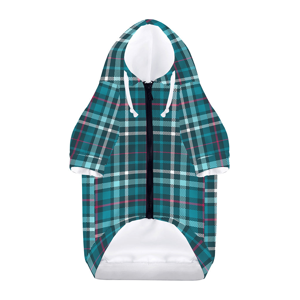 Teal Plaid Pattern Print Dog Zip Up Hoodie