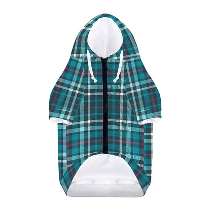 Teal Plaid Pattern Print Dog Zip Up Hoodie