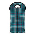 Teal Plaid Pattern Print Double Neoprene Wine Tote