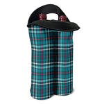 Teal Plaid Pattern Print Double Neoprene Wine Tote