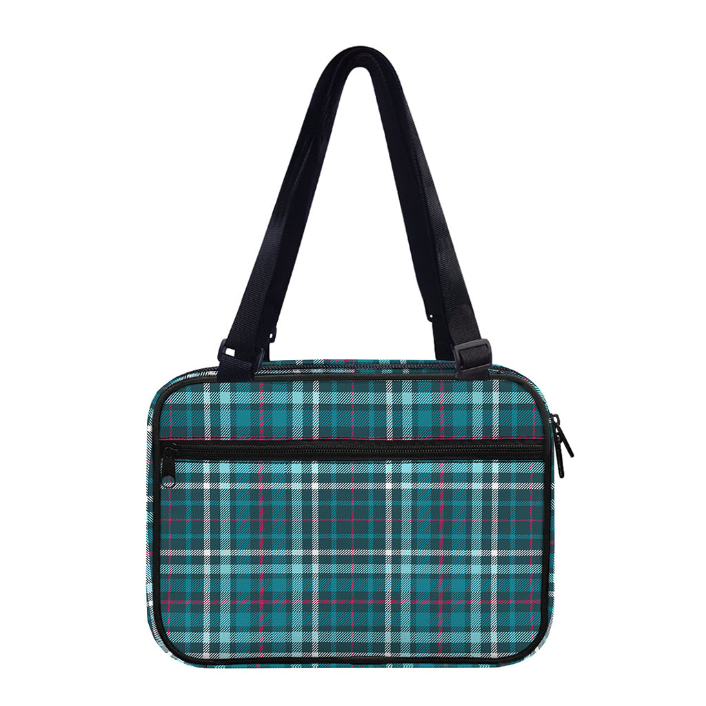 Teal Plaid Pattern Print Double Strap Bible Bag