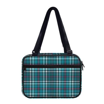 Teal Plaid Pattern Print Double Strap Bible Bag