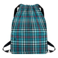 Teal Plaid Pattern Print Drawstring Backpack
