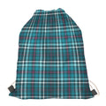 Teal Plaid Pattern Print Drawstring Bag
