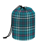 Teal Plaid Pattern Print Drawstring Makeup Bag