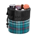 Teal Plaid Pattern Print Drawstring Makeup Bag