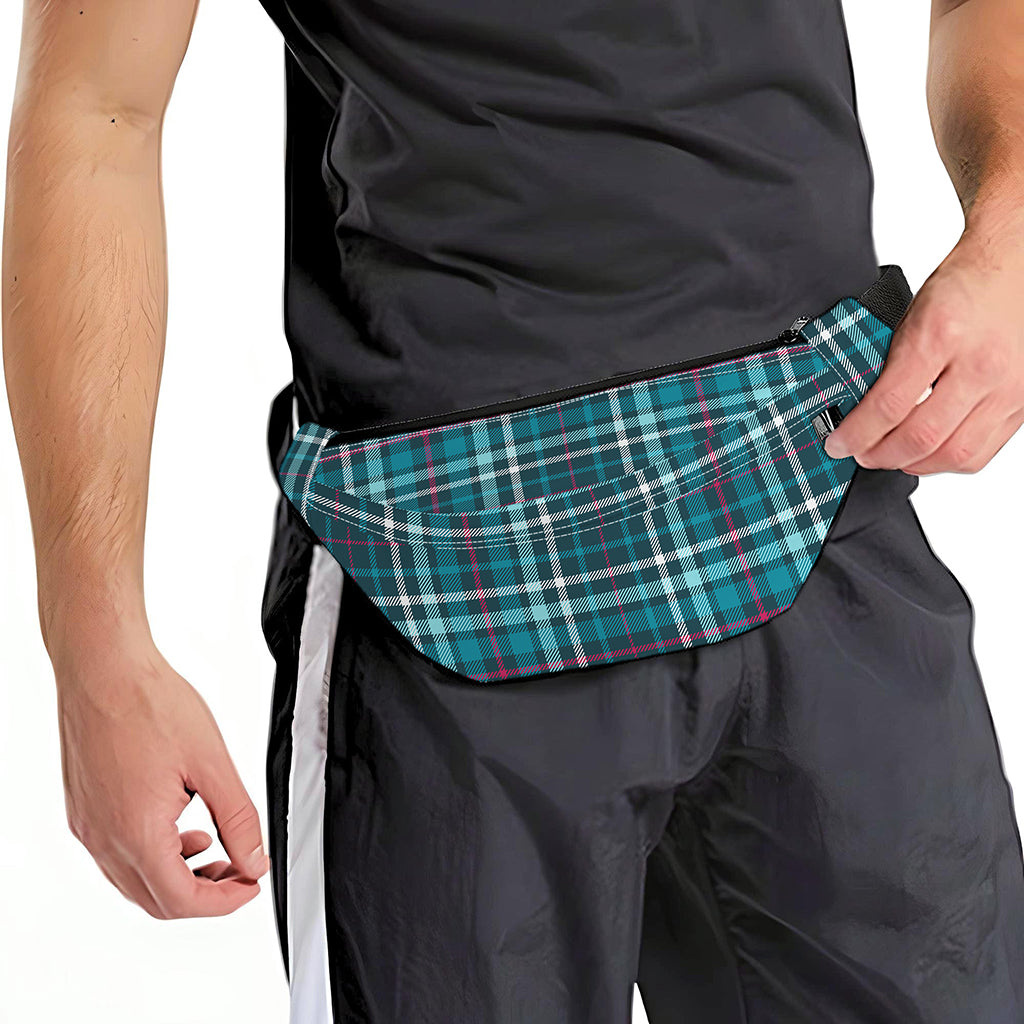 Teal Plaid Pattern Print Fanny Pack