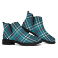 Teal Plaid Pattern Print Flat Ankle Boots