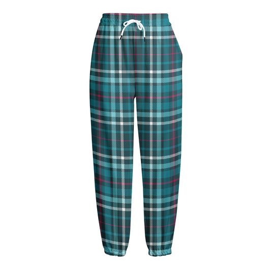Teal Plaid Pattern Print Fleece Lined Knit Pants