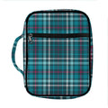 Teal Plaid Pattern Print Front Pocket Bible Bag