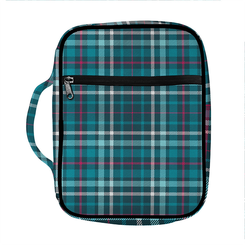 Teal Plaid Pattern Print Front Pocket Bible Bag