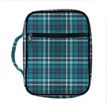 Teal Plaid Pattern Print Front Pocket Bible Bag