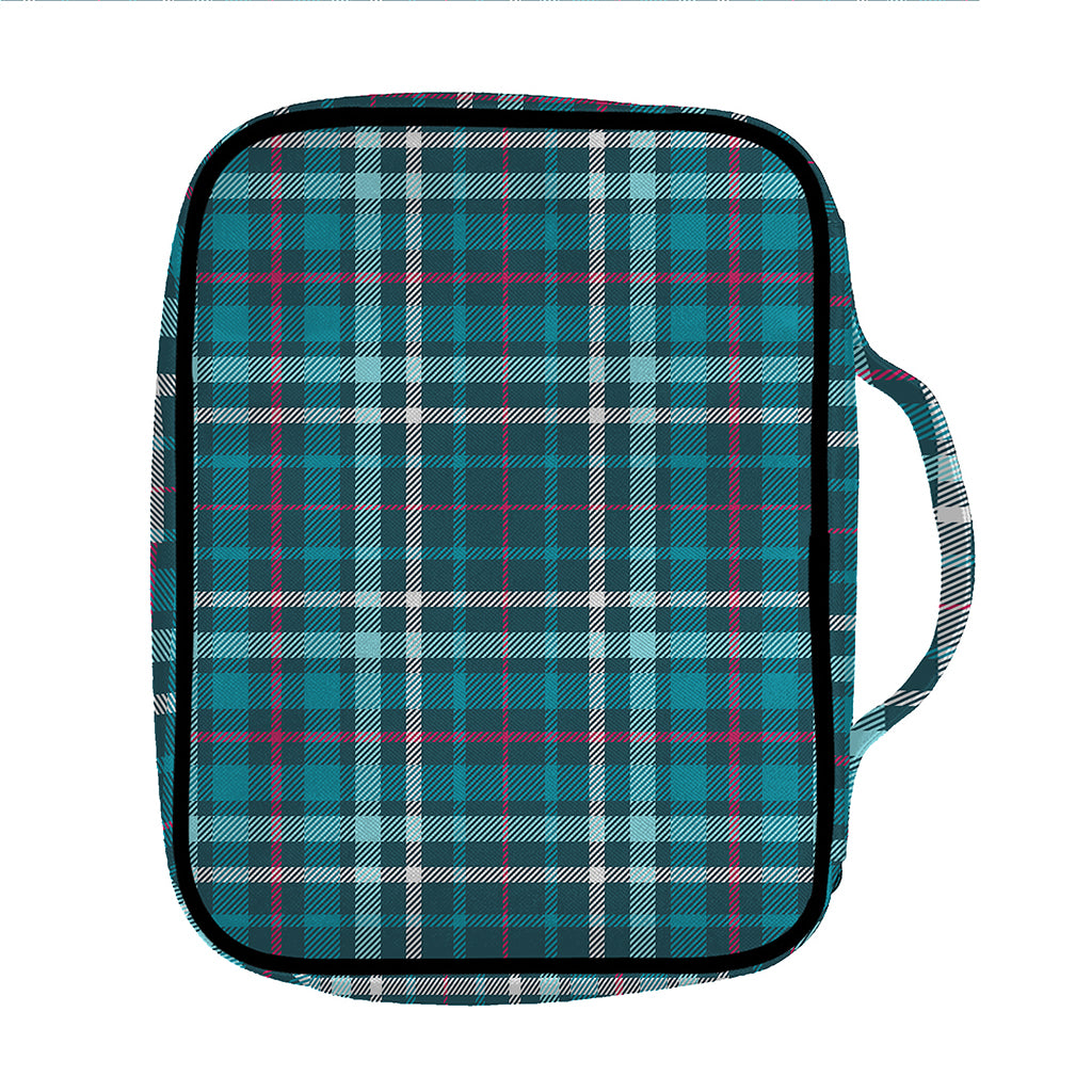 Teal Plaid Pattern Print Front Pocket Bible Bag