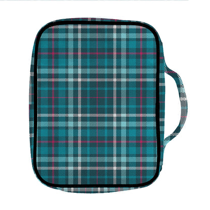 Teal Plaid Pattern Print Front Pocket Bible Bag