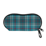 Teal Plaid Pattern Print Glasses Case