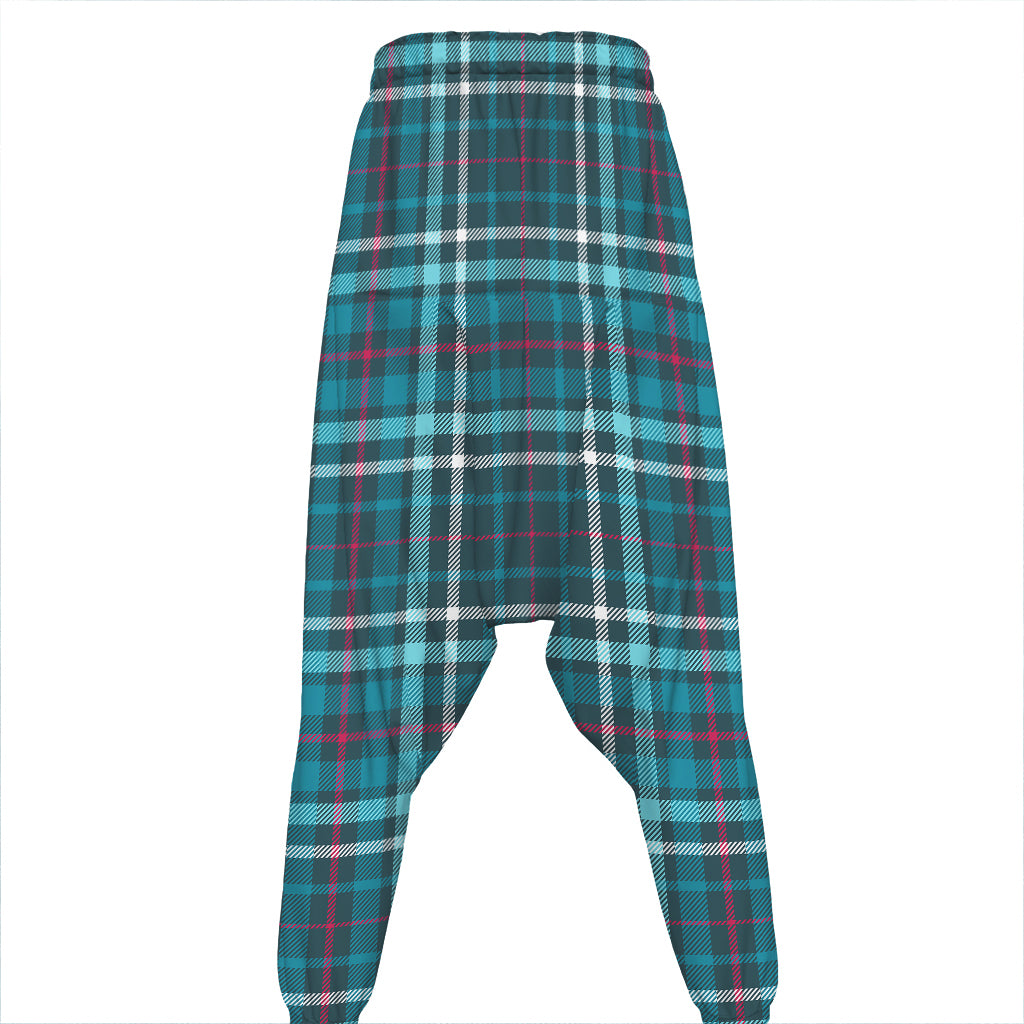 Teal Plaid Pattern Print Hammer Pants
